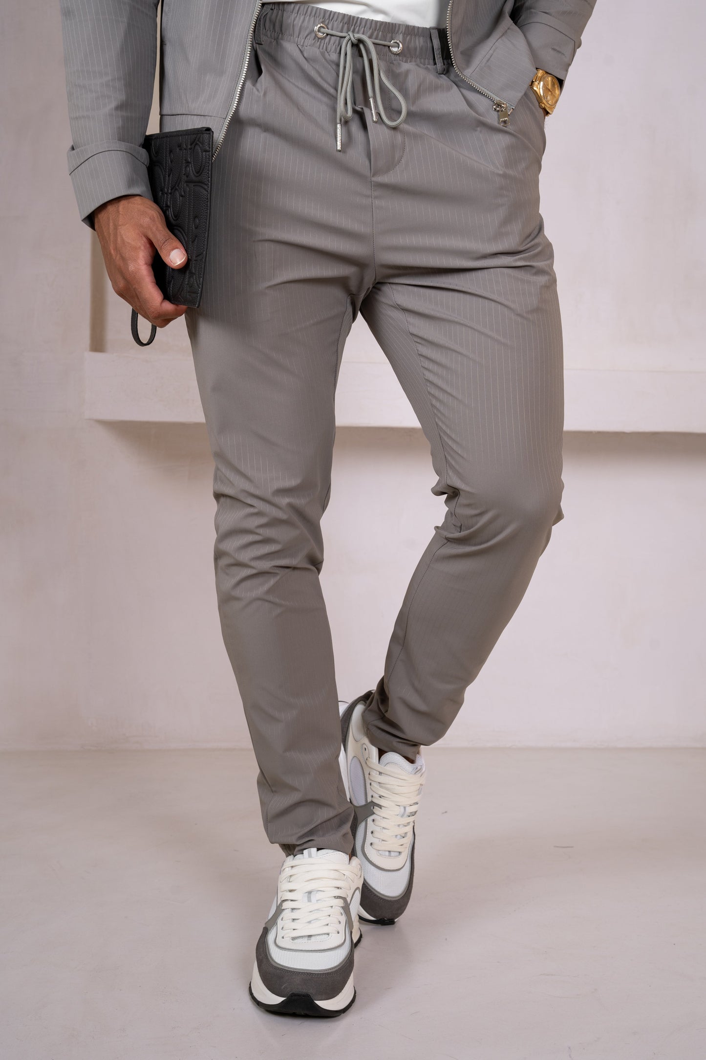 Pinstripe Cargo Utility Overshirt - Grey