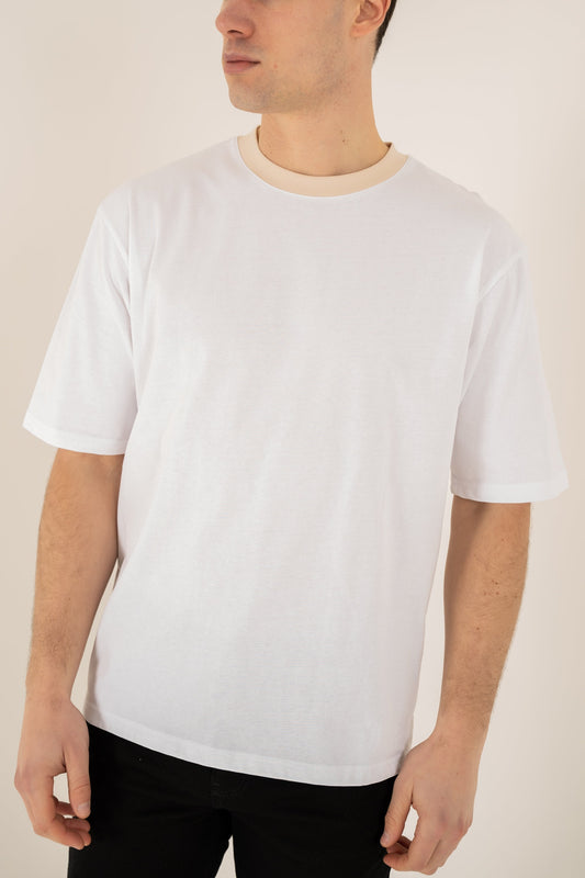 Relaxed Fit Contrast Neck T-Shirt - White