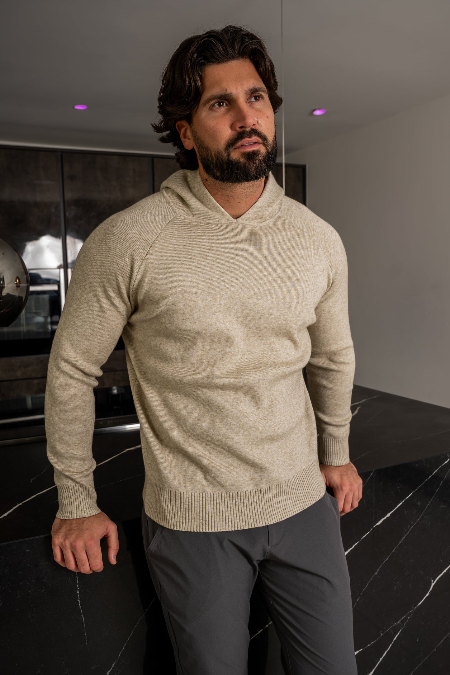Slim Fit Knitted Hoodie - Oatmeal