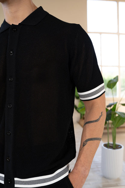 Mesh Tape Knitted Shirt - Black