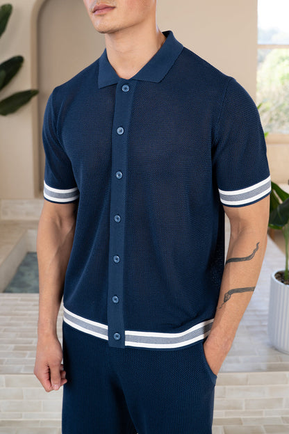 Mesh Tape Knitted Shorts - Navy