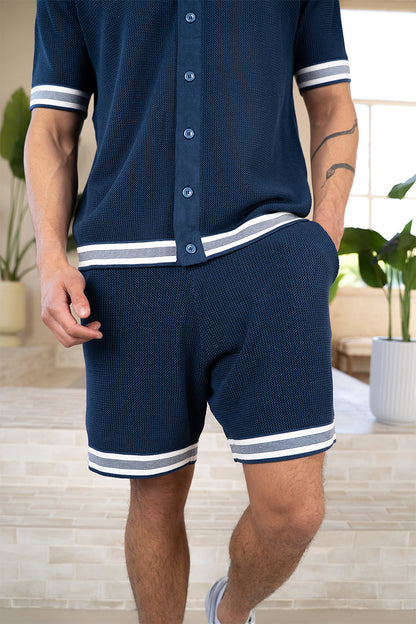 Mesh Tape Knitted Shorts - Navy