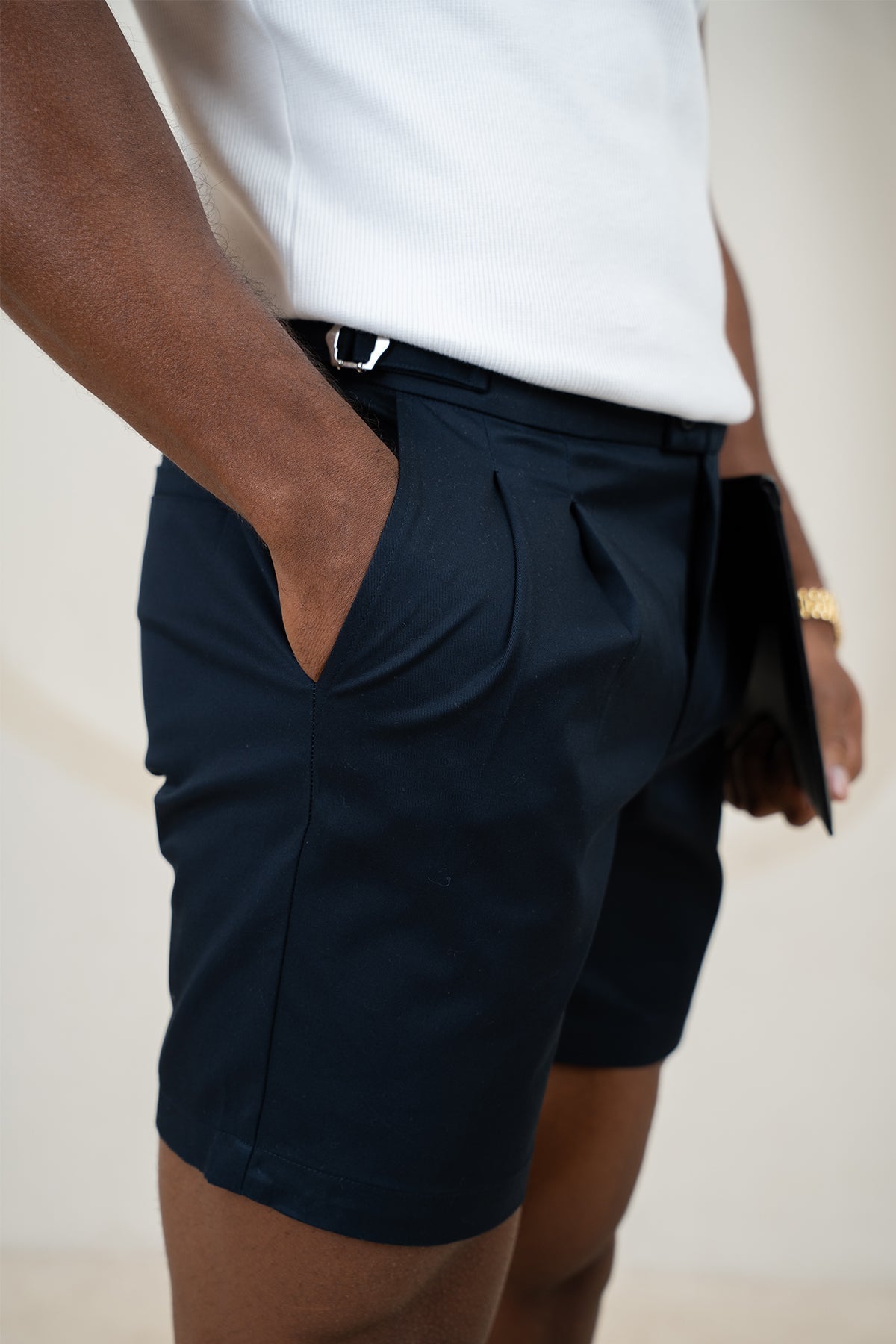 Tailored Side Buckle Shorts - Navy
