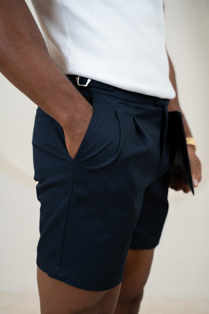 Tailored Side Buckle Shorts - Navy