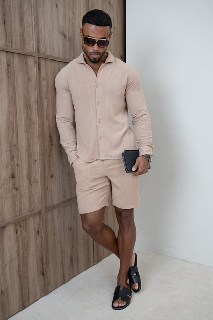 Linen Long Sleeve Resort Shirt - Stone