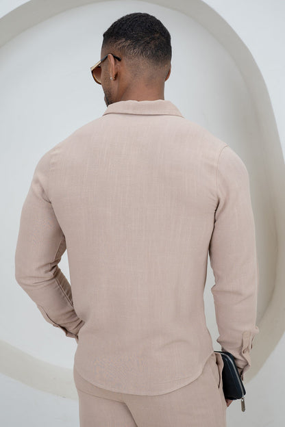 Linen Long Sleeve Resort Shirt - Stone