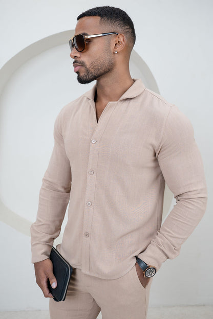 Linen Long Sleeve Resort Shirt - Stone