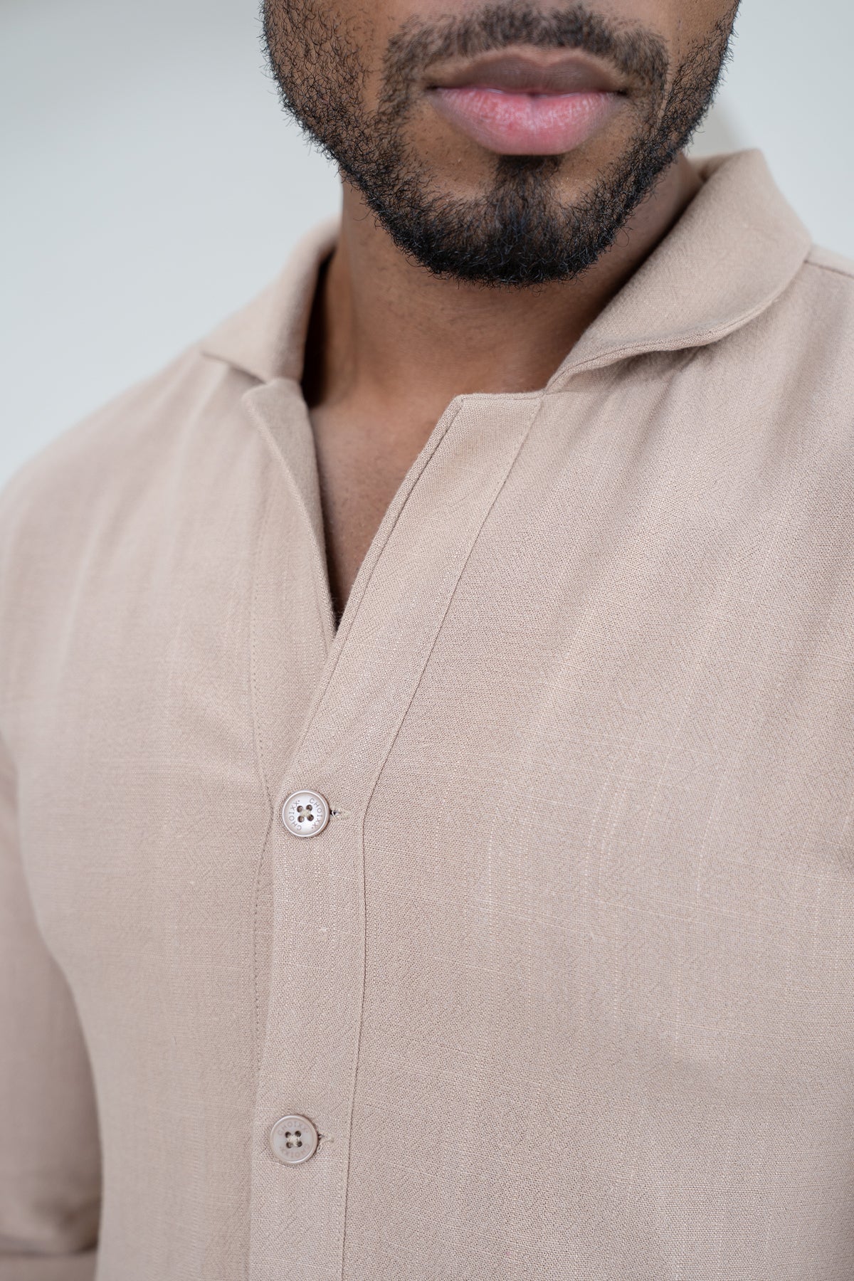 Linen Long Sleeve Resort Shirt - Stone