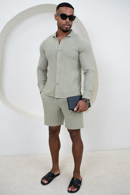 Linen Long Sleeve Resort Shirt - Olive