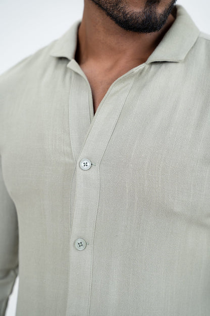 Linen Long Sleeve Resort Shirt - Olive