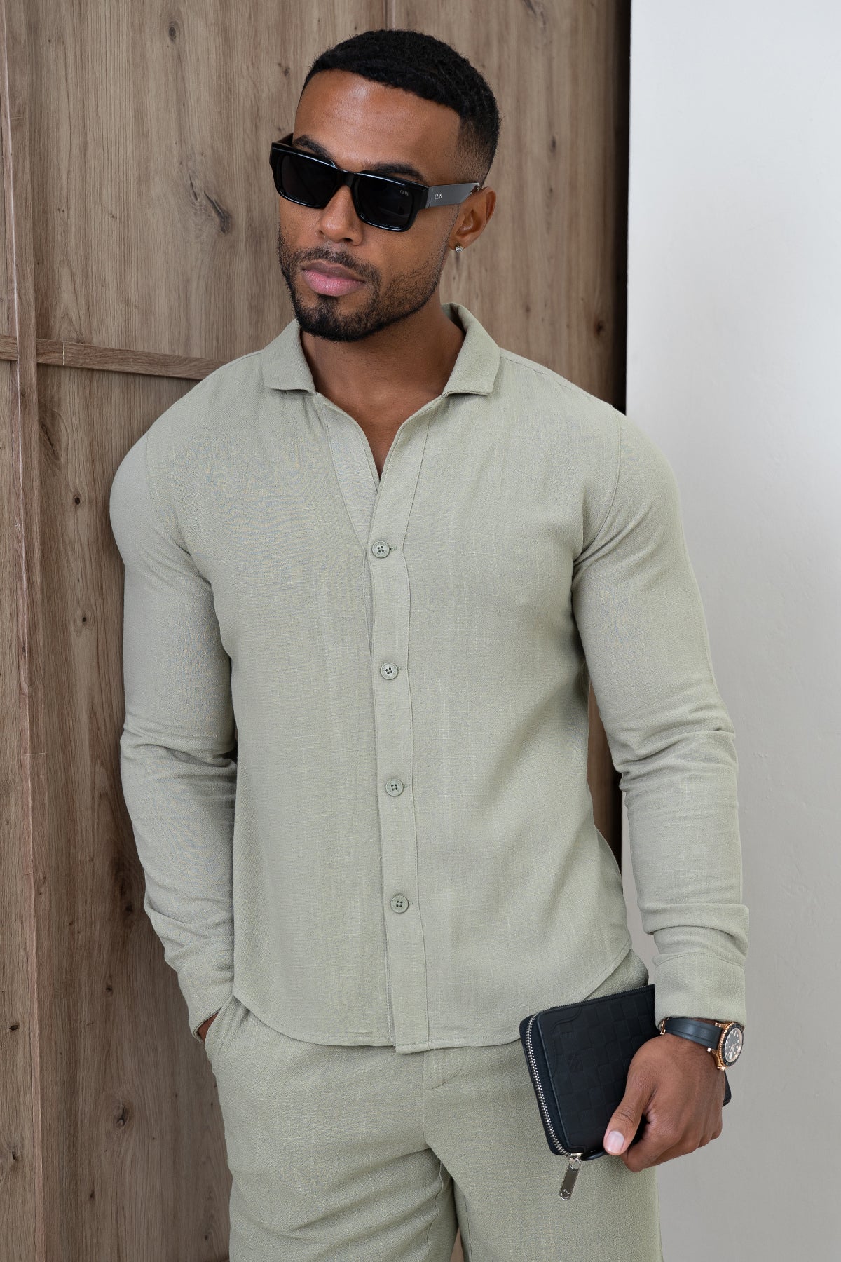 Linen Long Sleeve Resort Shirt - Olive