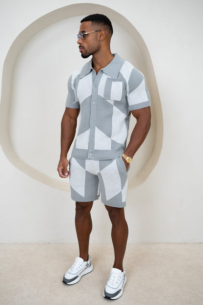 Check Knit Shorts - Grey
