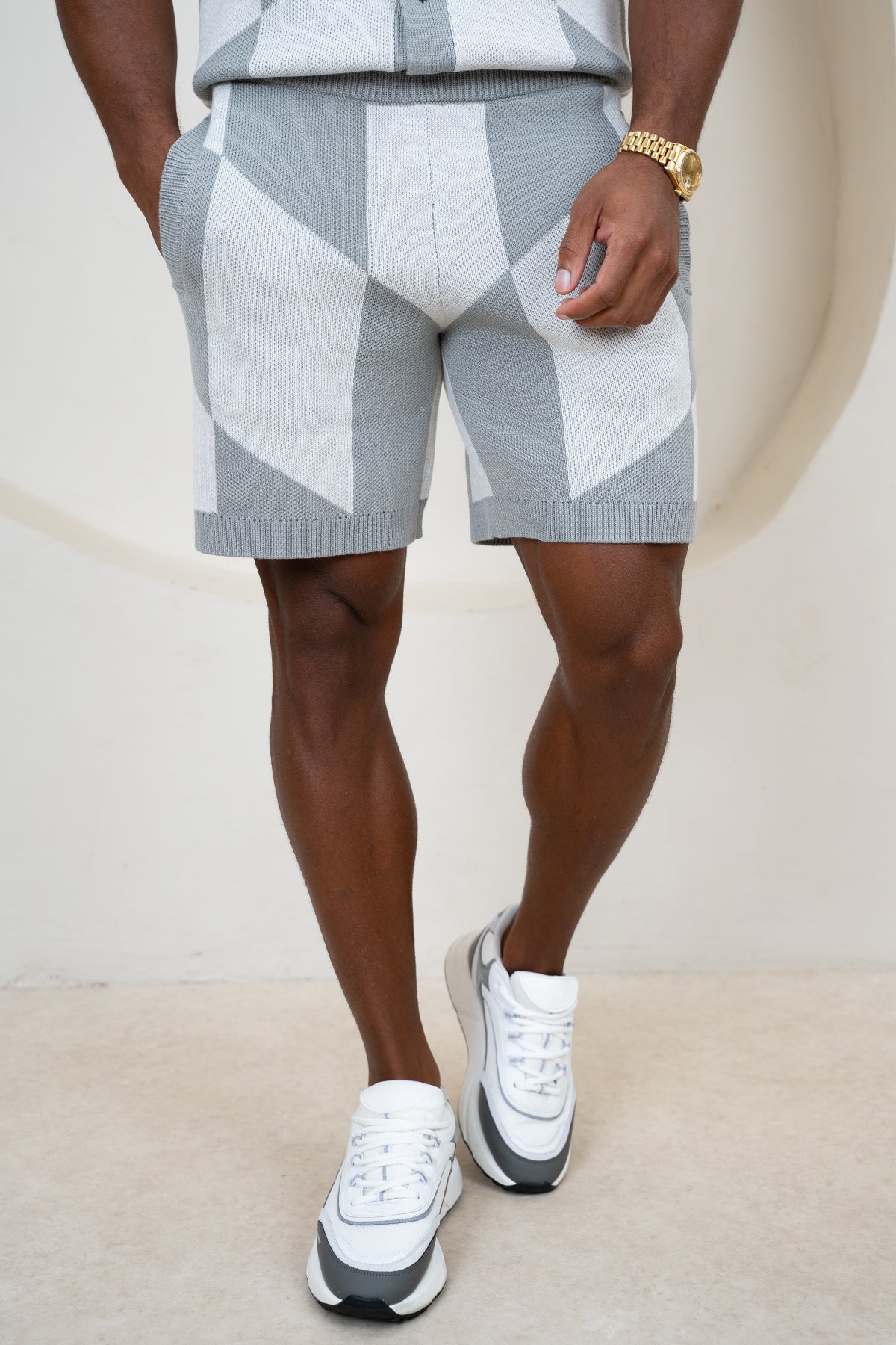Check Knit Shorts - Grey