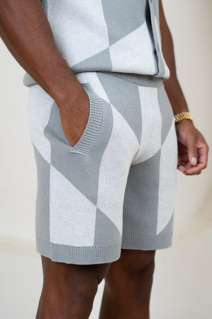 Check Knit Shorts - Grey