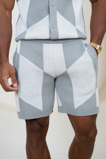 Check Knit Shorts - Grey