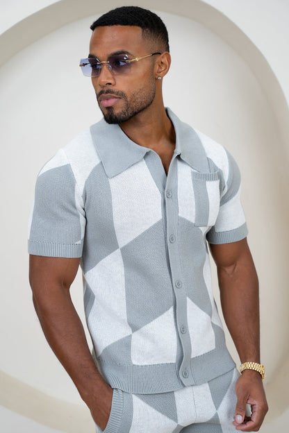 Check Knit Shirt - Grey