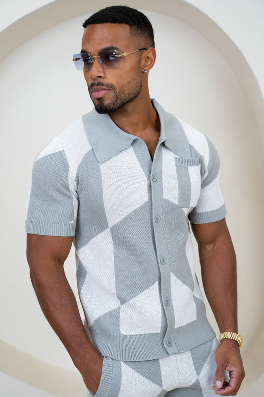 Check Knit Shirt - Grey