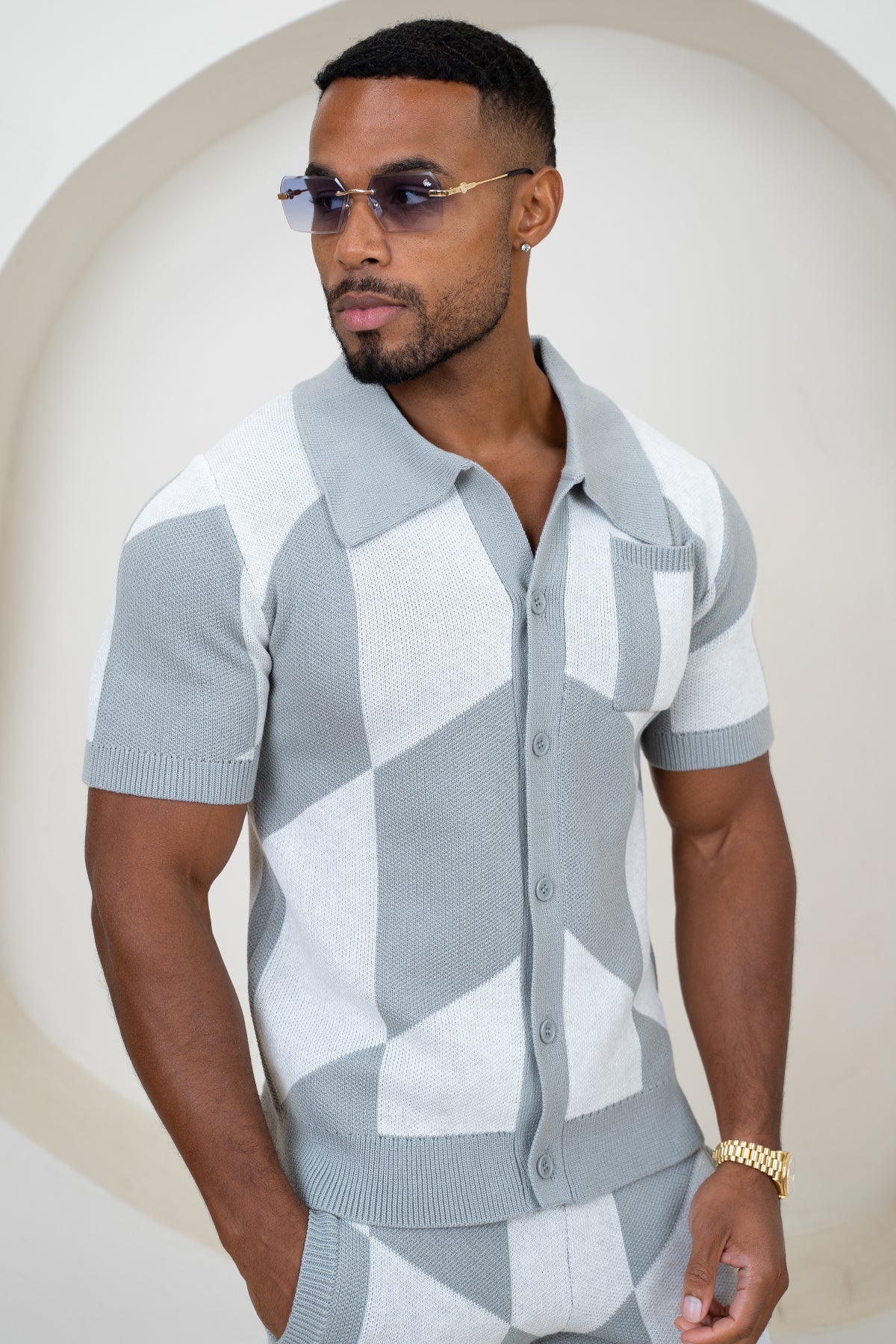 Check Knit Shorts - Grey