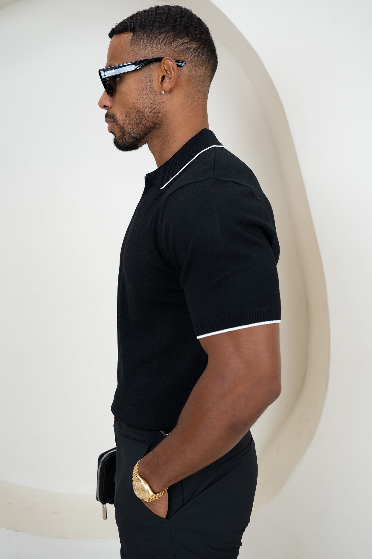 Contrast Slim Fit Polo - Black
