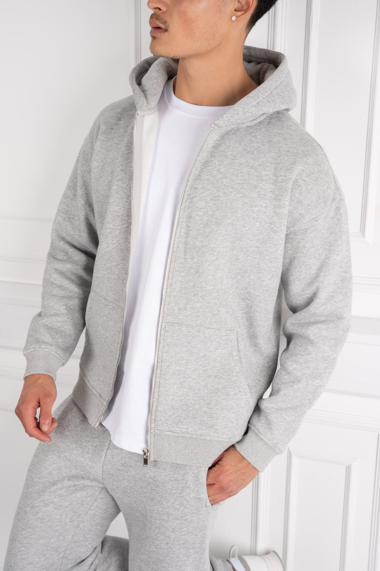 Premium Luxe Zip Up Hoody - Grey Marl
