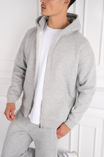 Premium Luxe Zip Up Hoody - Grey Marl