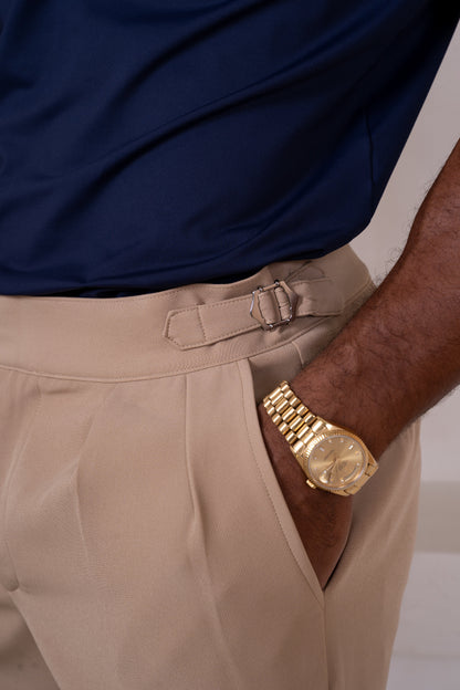 Buckle and Pleat Shorts - Stone
