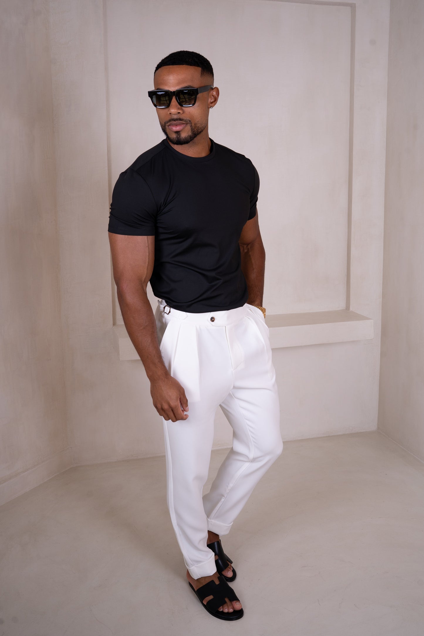 Buckle and Pleat Tailored Trouser - Off White