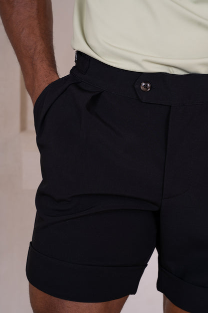 Buckle and Pleat Shorts - Black