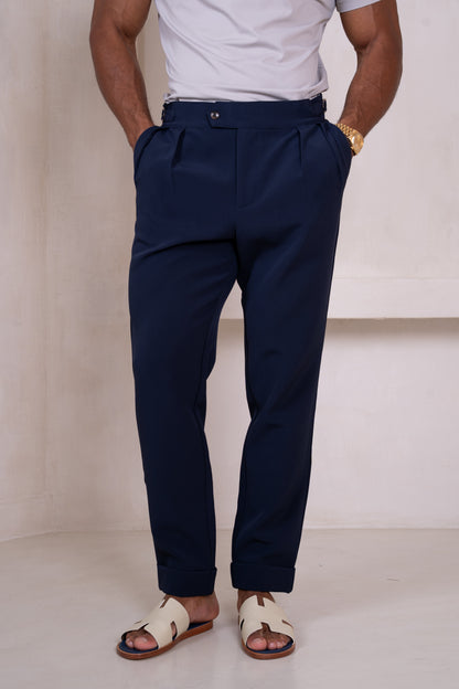 Buckle and Pleat Tailored Trouser - Navy