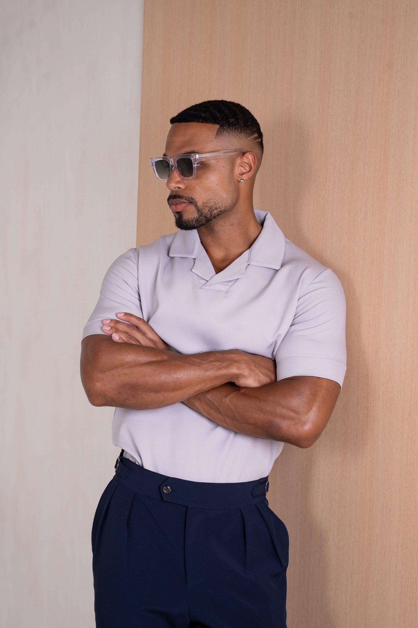 Scuba Open Neck Revere Polo - Grey