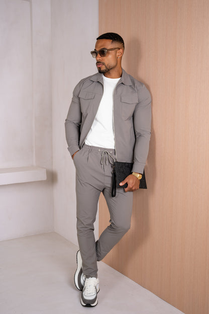 Pinstripe Cargo Utility Overshirt - Grey