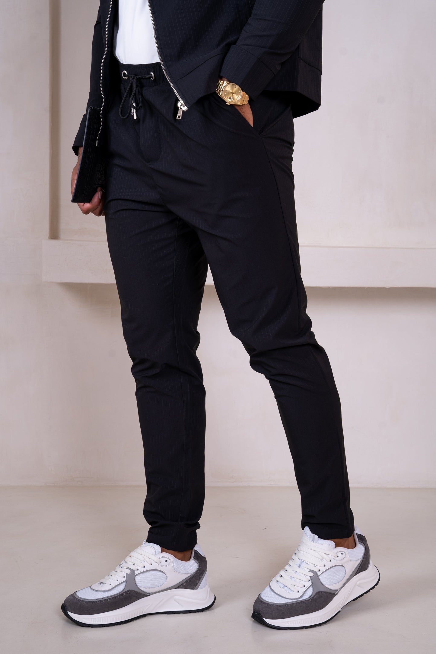 Pinstripe Cargo Utility Overshirt - Black