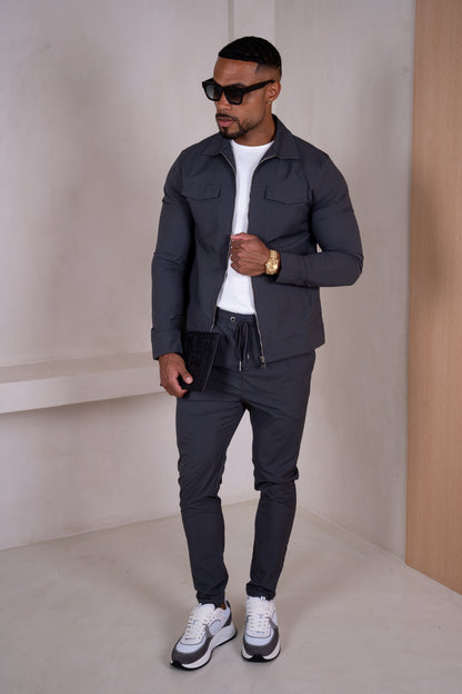 Pinstripe Cargo Utility Overshirt - Charcoal