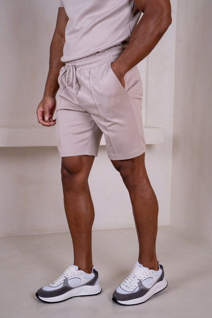 Premium Scuba Pintuck Shorts - Taupe