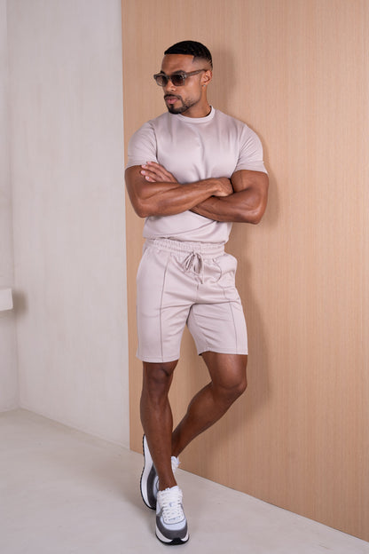 Premium Scuba Pintuck Shorts - Taupe