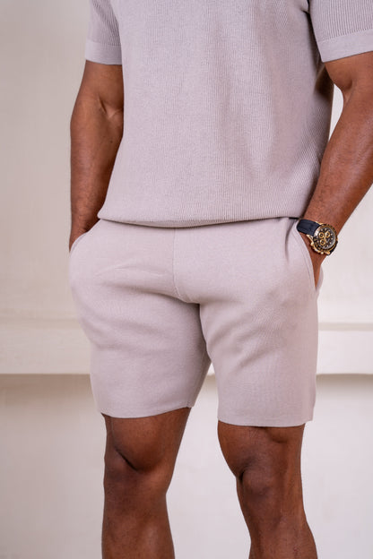 Premium Ribbed Knitted Shorts - Taupe