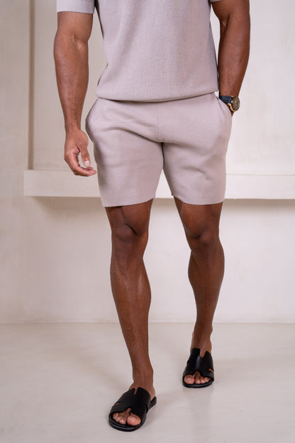 Premium Ribbed Knitted Shorts - Taupe