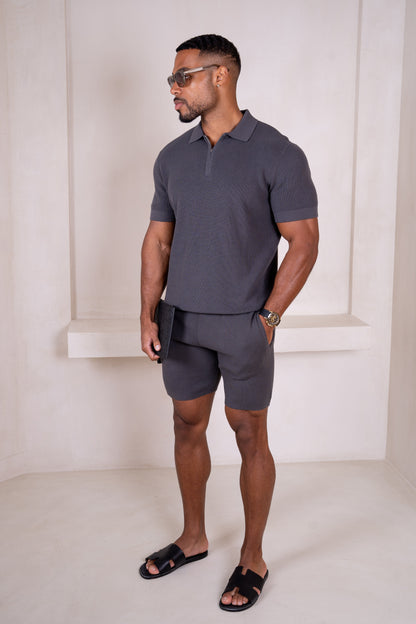Premium Ribbed Knitted Shorts - Charcoal