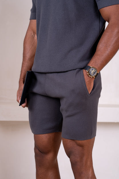 Premium Ribbed Knitted Shorts - Charcoal