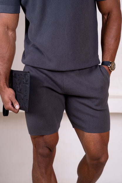 Premium Ribbed Knitted Shorts - Charcoal