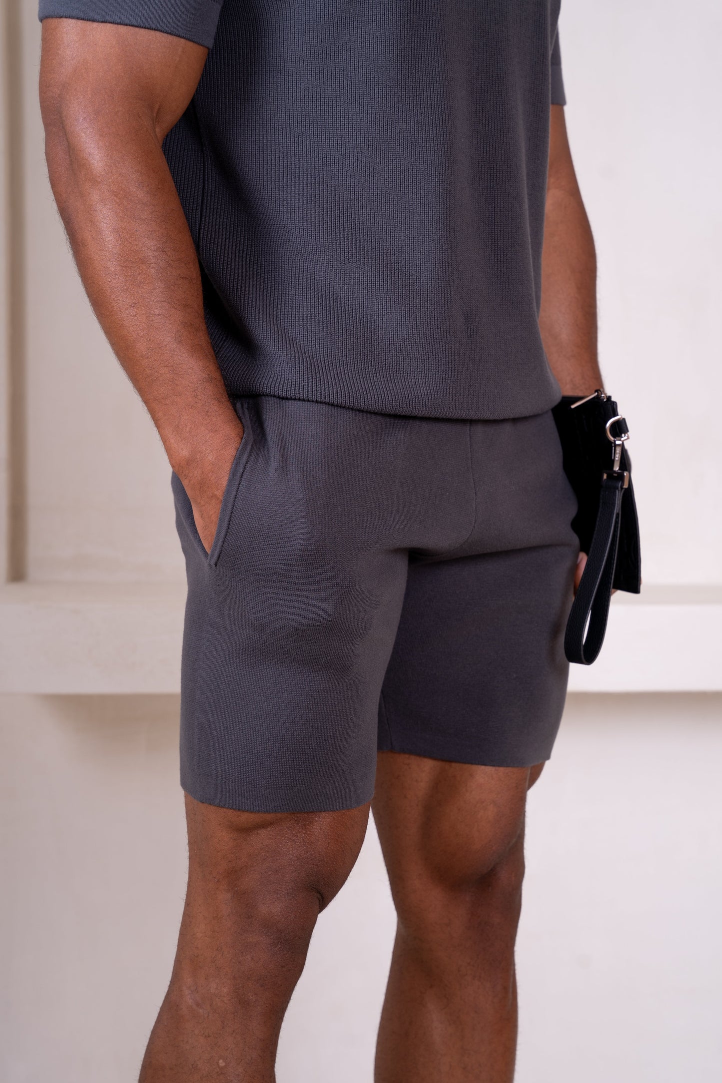 Premium Ribbed Knitted Shorts - Charcoal