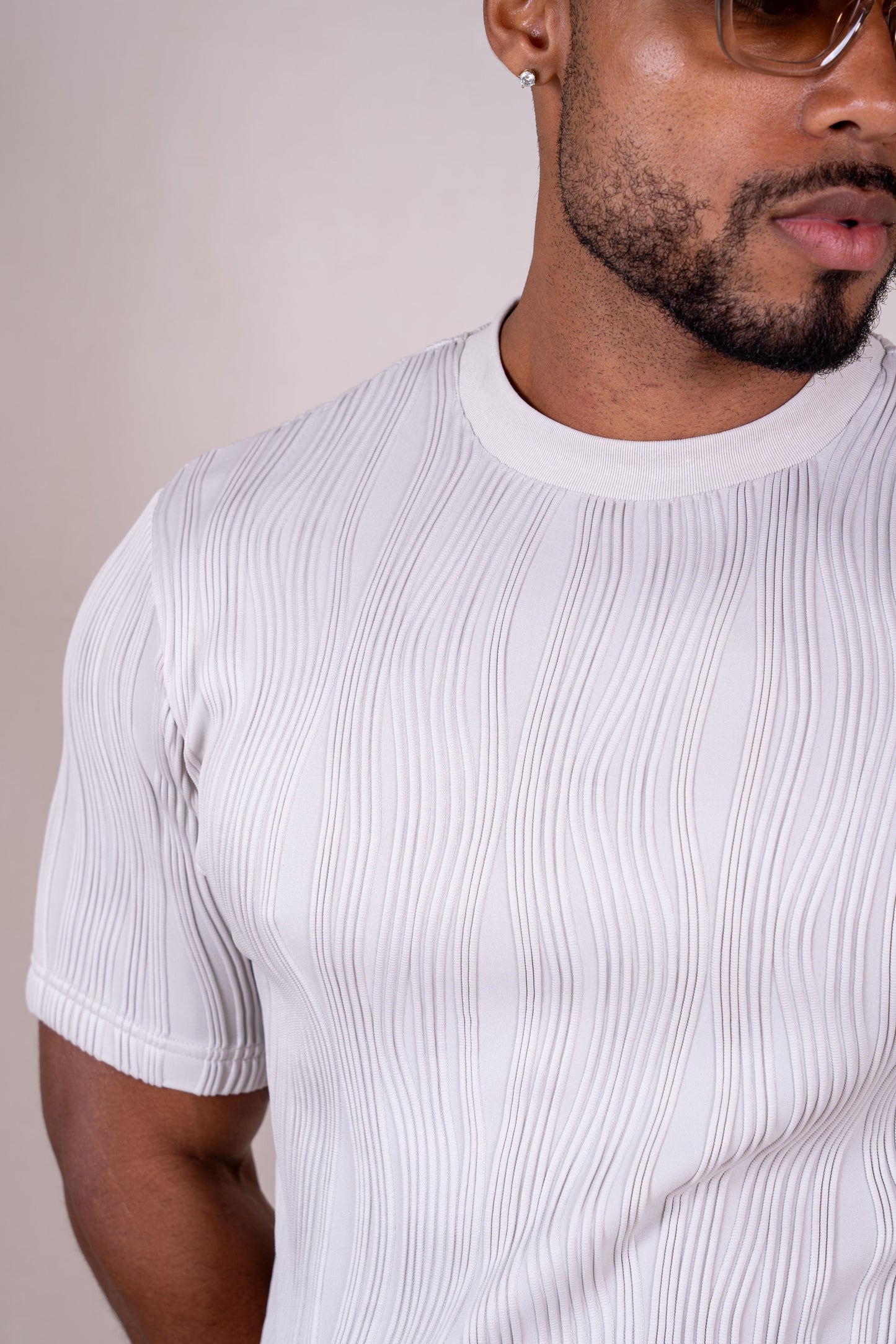 Ripple Texture Slim Fit T-Shirt - Light Grey