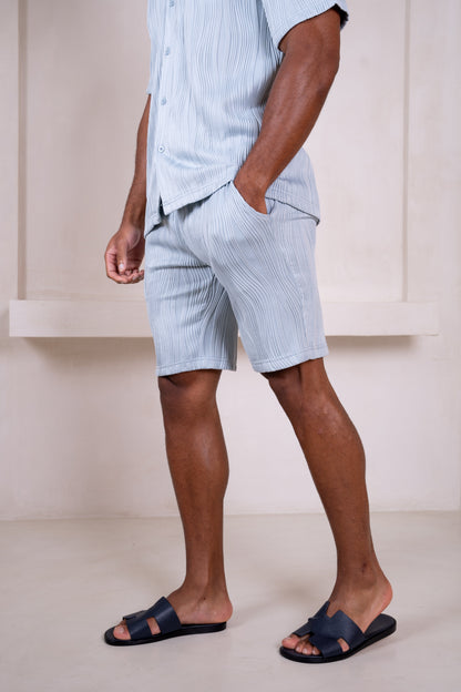 Ripple Texture Slim Fit Button Through Shirt - Pale Blue