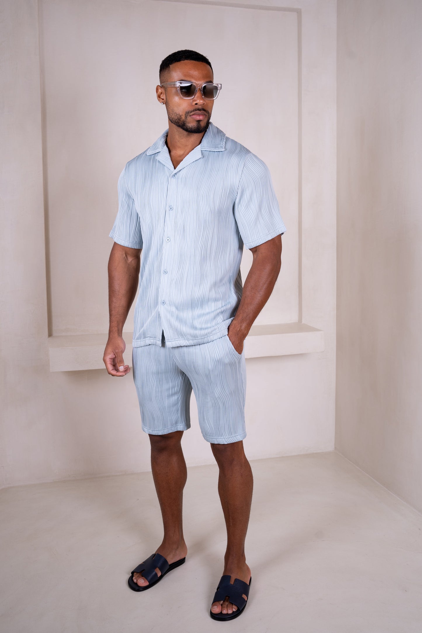 Ripple Texture Shorts - Pale Blue