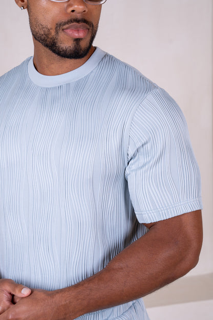 Ripple Texture Slim Fit T-Shirt - Pale Blue