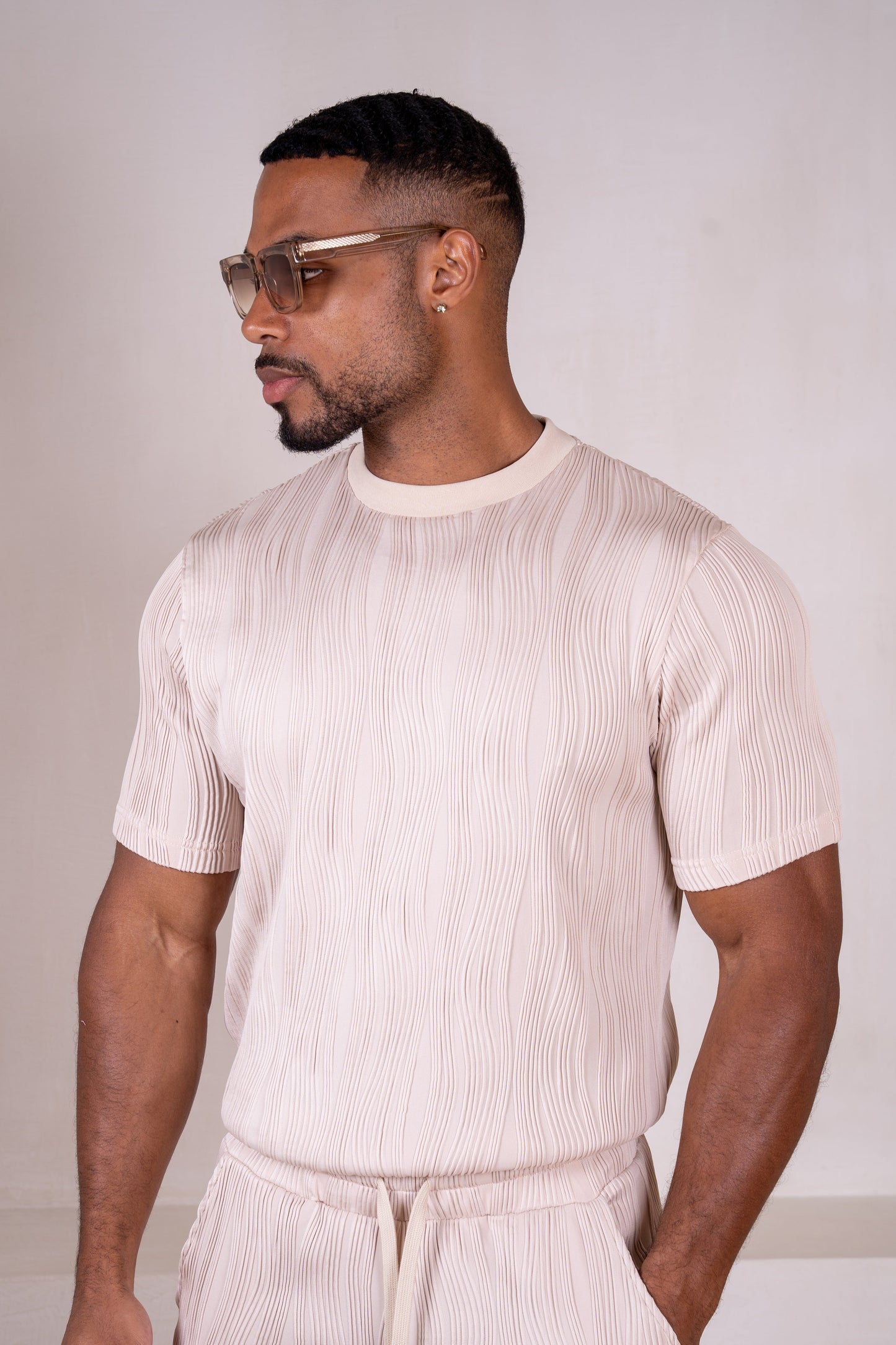Ripple Texture Slim Fit T-Shirt - Taupe