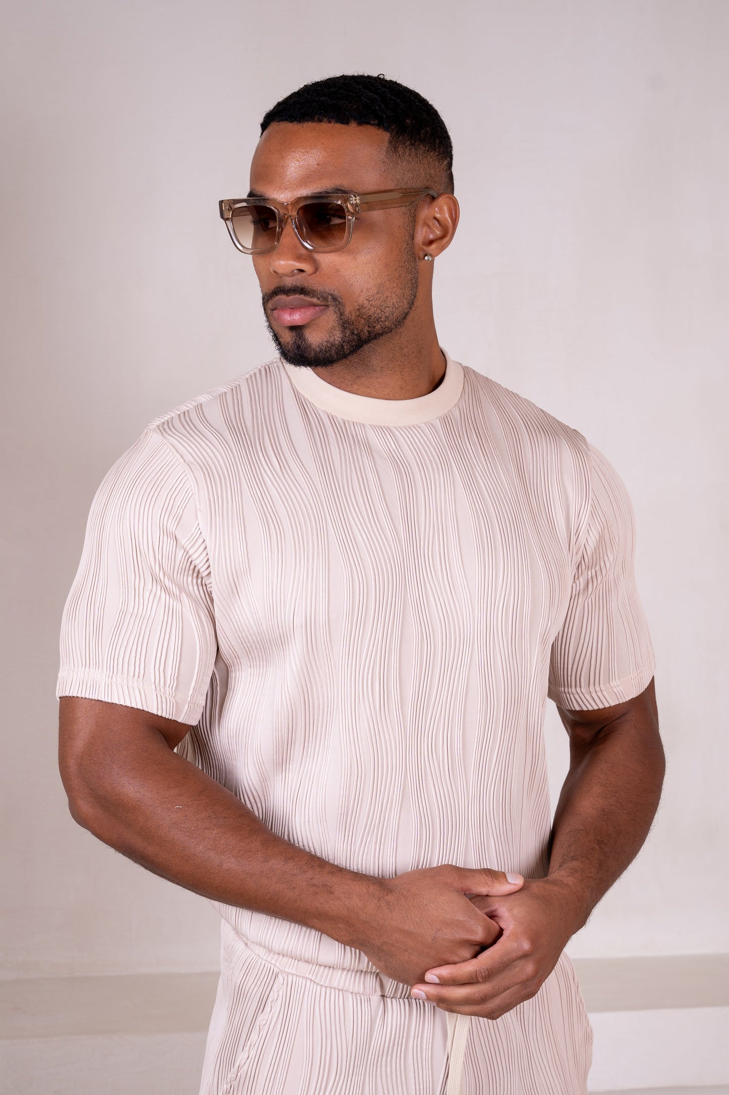 Ripple Texture Slim Fit T-Shirt - Taupe