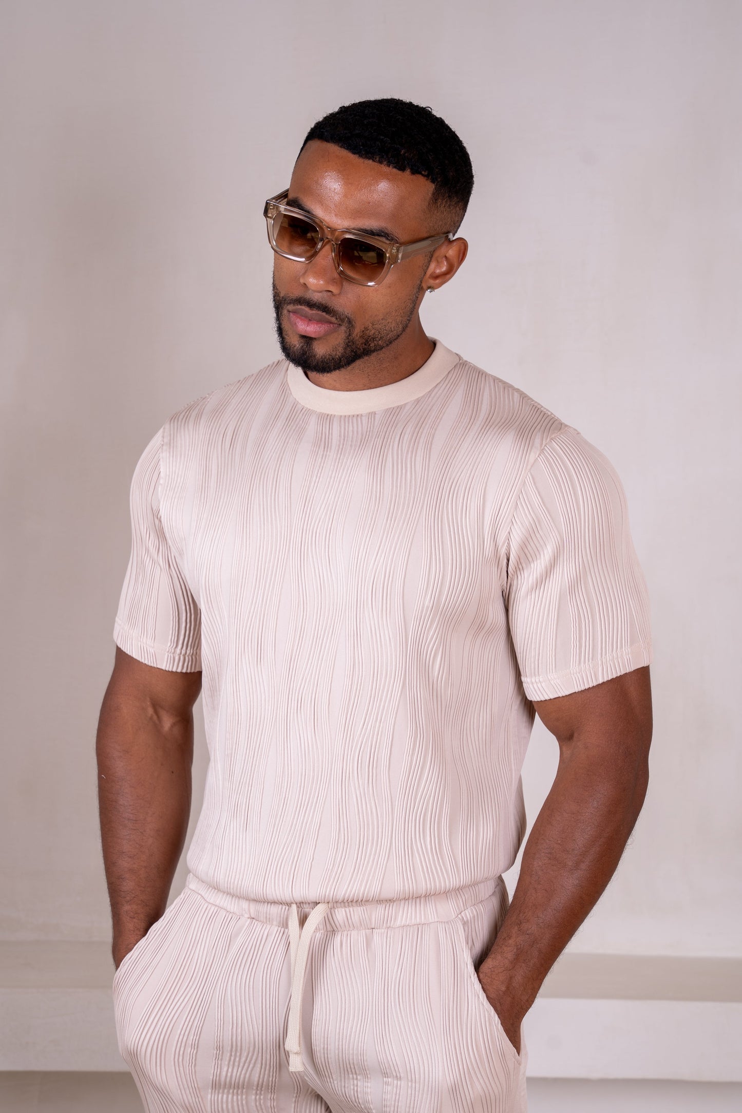 Ripple Texture Slim Fit T-Shirt - Taupe