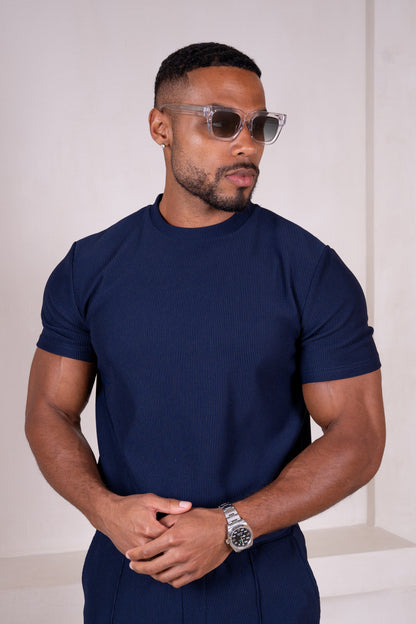 Pleated Slim Fit T-Shirt - Navy