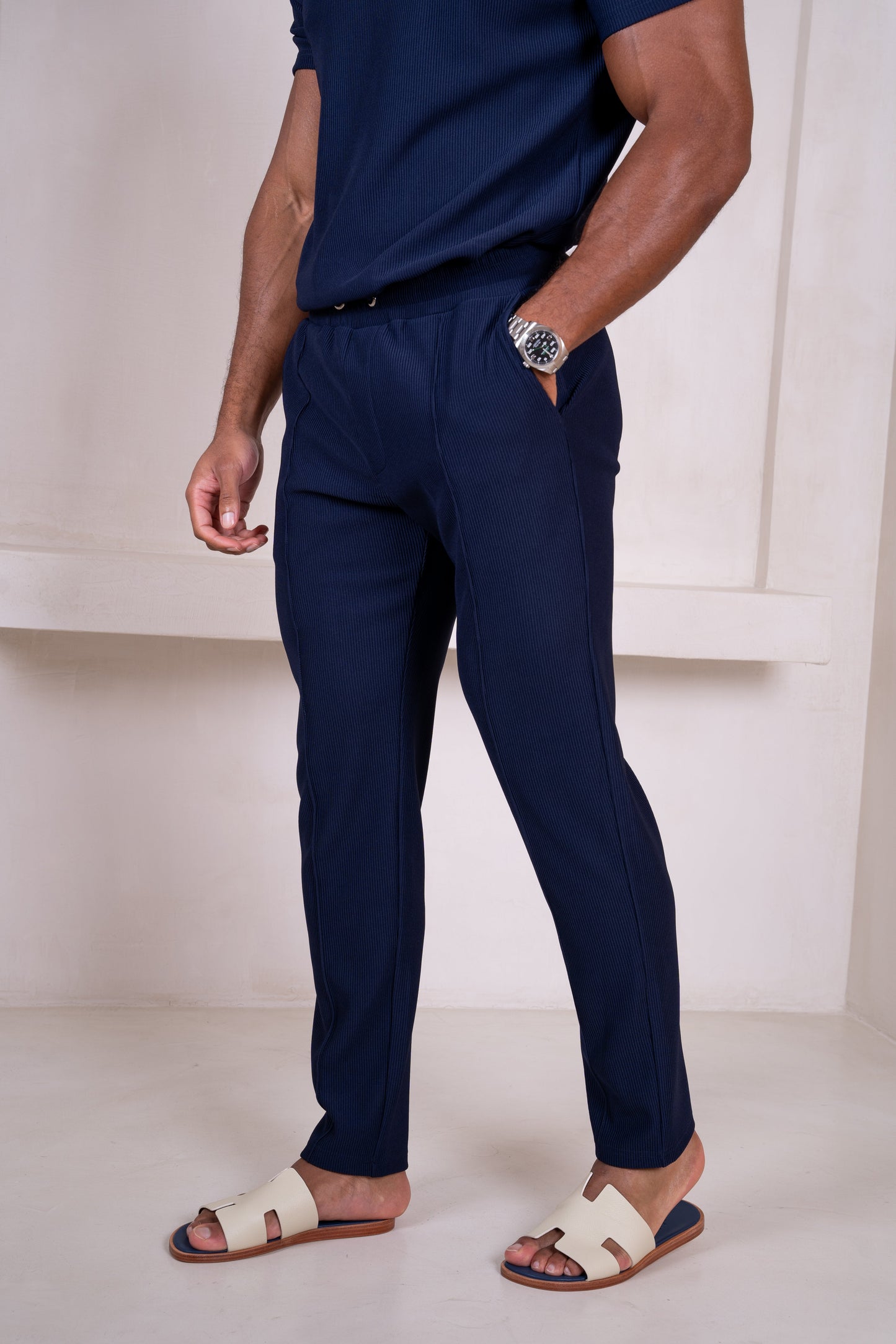Pleated Slim Fit T-Shirt - Navy